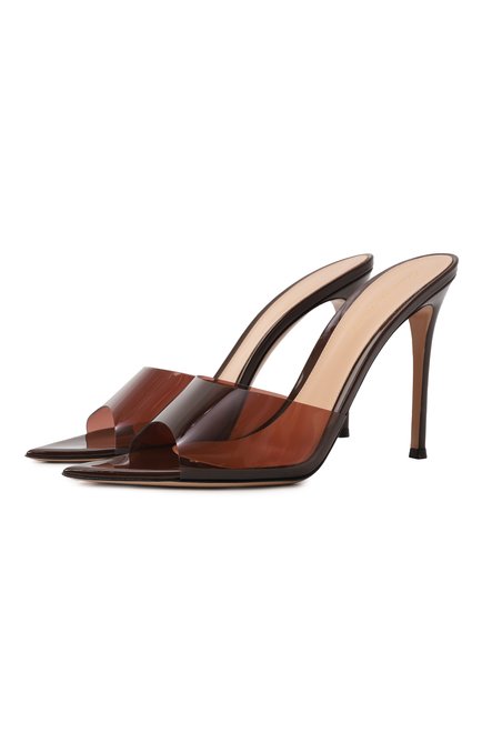 Женские мюли elle GIANVITO ROSSI коричневого цвета, арт. G11900.15RIC.GSVBR0B | Фото 1 (Каблук высота: Высокий; Материал сплава: Проставлено; Материал внутренний: Натуральная кожа; Подошва: Плоская; Материал внешний: Экокожа; Драгоценные камни: Проставлено)