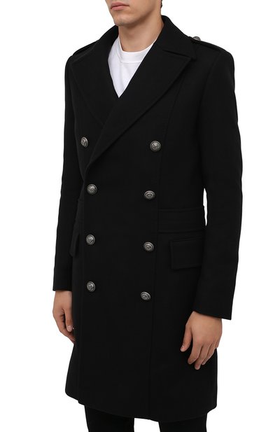 Шерстяное пальто BALMAIN черного цвета по цене 240500 руб., арт. WH1UB000/W115, фото 3 Шерстяное пальто BALMAIN, арт. WH1UB000/W115, фото 3