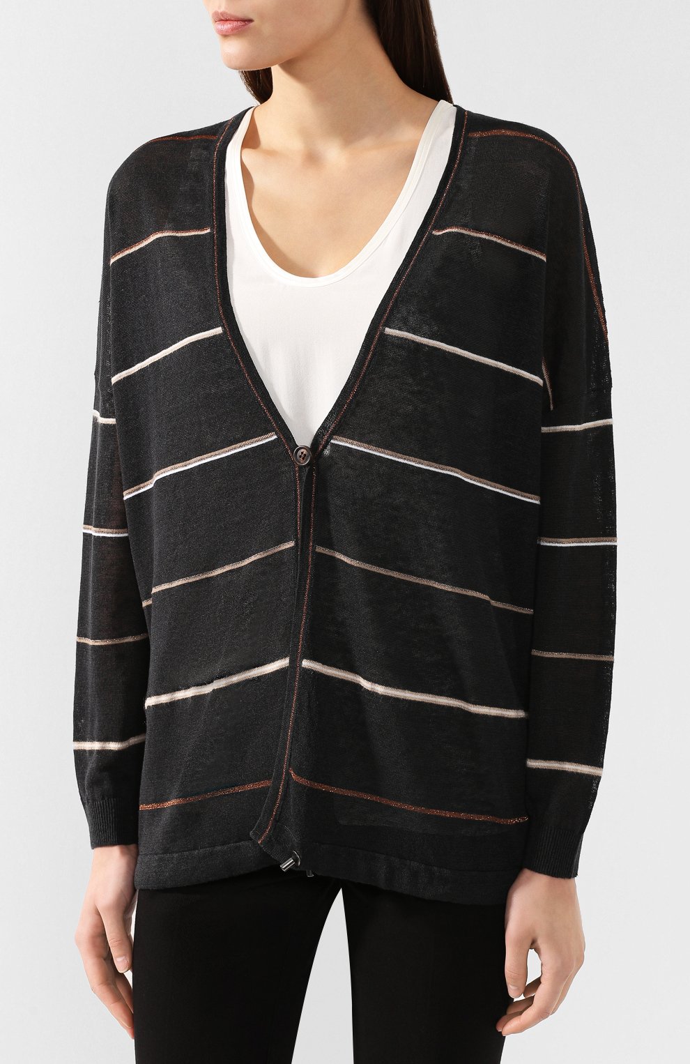 Льняной кардиган BRUNELLO CUCINELLI черного цвета по цене 153500 руб., арт. M1T130106, фото 3 Льняной кардиган BRUNELLO CUCINELLI, арт. M1T130106, фото 3