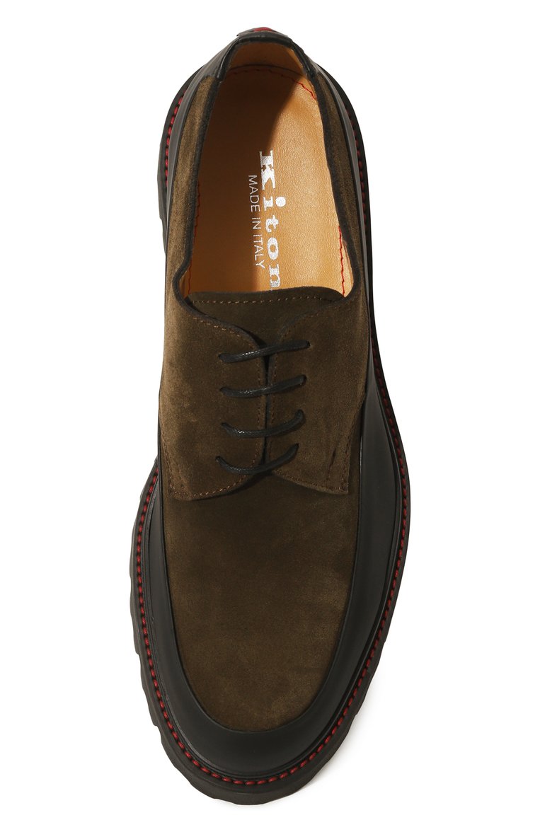 Мужские замшевые дерби KITON хаки цвета, арт. USSA194N0112504 | Фото 6 (Материал внутренний: Натуральная кожа; Нос: Не проставлено; Стили: Классический; Материал внешний: Замша, Натуральная кожа)