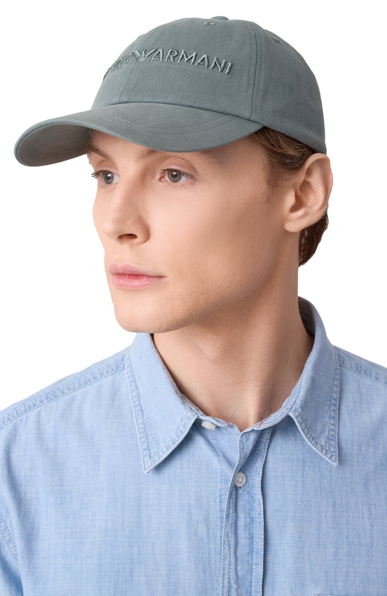 Мужская хлопковая бейсболка EMPORIO ARMANI серого цвета, арт. EM001319/AF14032 | Фото 2 (Нос: Не проставлено; Материал: Текстиль, Хлопок)
