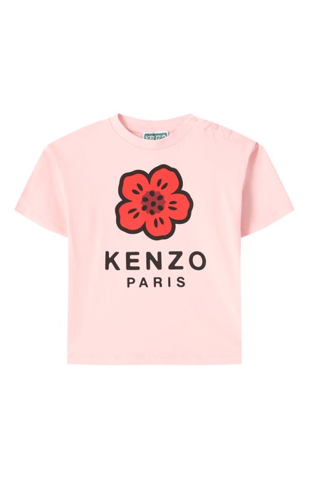 Детская хлопковая футболка KENZO светло-розового цвета, арт. K61058 | Фото 1 (Драгоценные камни: Проставлено; Рукава: Короткие; Материал внешний: Хлопок; Материал сплава: Проставлено)