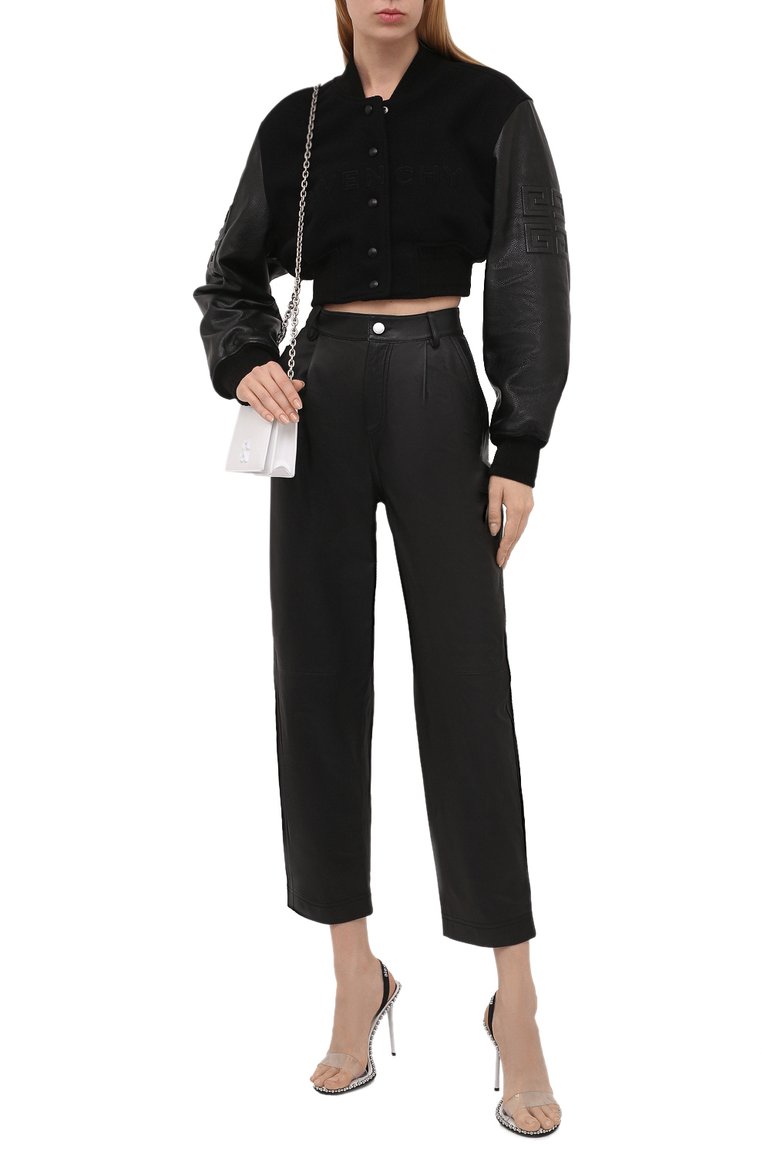 Женские кожаные брюки REDVALENTINO черного цвета, арт. WR3NF00M/639 | Фото 2 (Силуэт Ж (брюки и джинсы): Прямые; Женское Кросс-КТ: Кожаные брюки, Брюки-одежда; Стили: Гранж; Длина (брюки, джинсы): Укороченные; Материал внешний: Натуральная кожа)