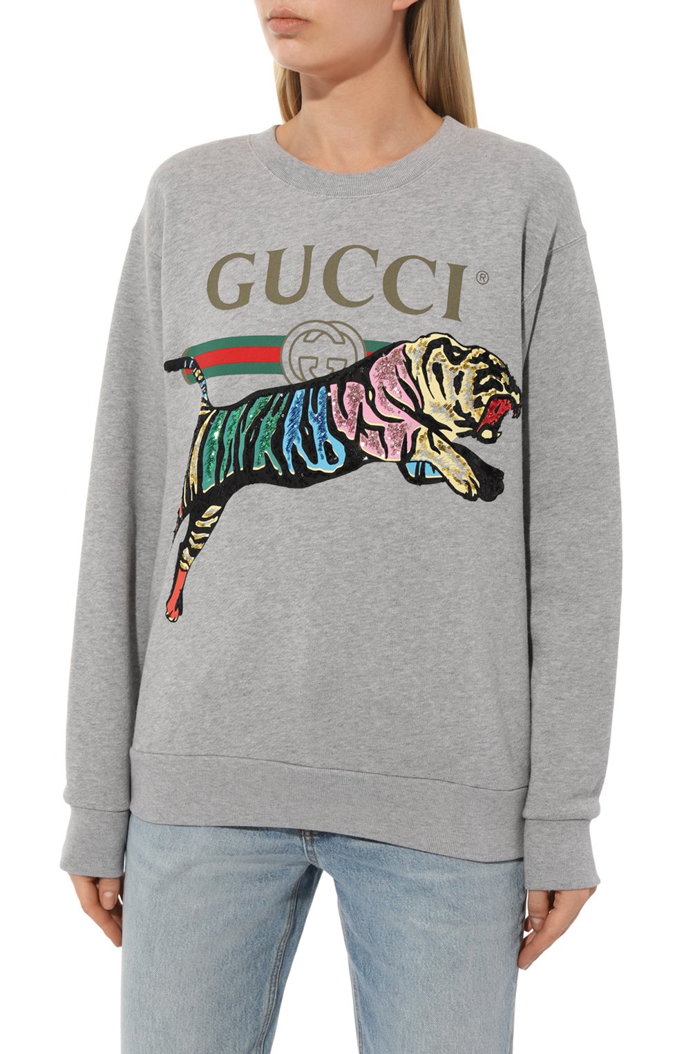 Хлопковый свитшот GUCCI серого цвета по цене 172800 руб., арт. 469250 XJAR7, фото 3 Хлопковый свитшот GUCCI, арт. 469250 XJAR7, фото 3