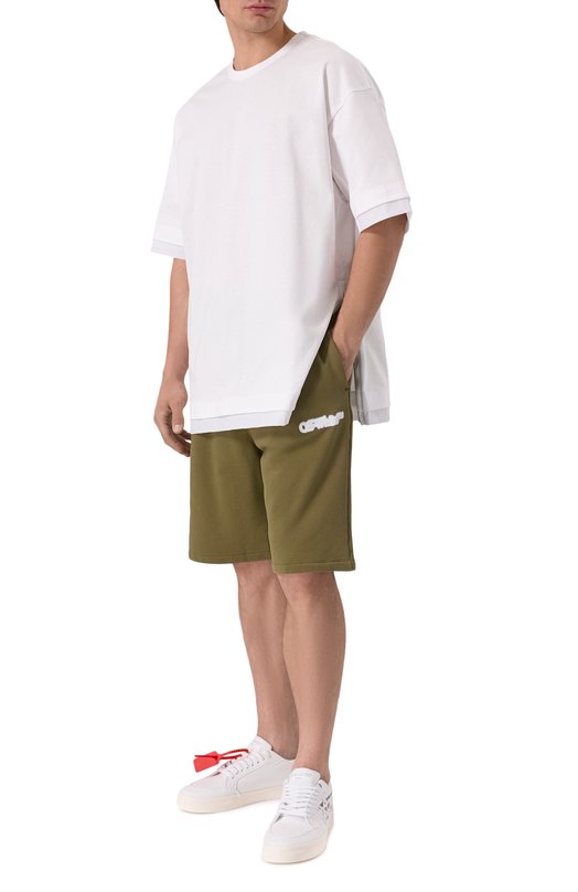 Хлопковые шорты Off-White 0MCI013S25FLE003 Хаки  0MCI013S25FLE003 Фото 2