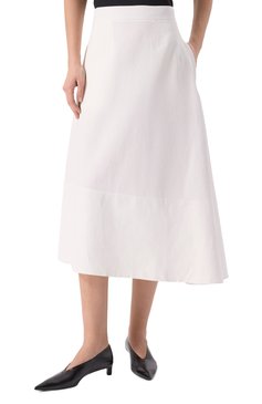 Женская льняная юбка JIL SANDER белого цвета, арт. J04MA0006/J60001 | Фото 3 (Длина Ж (юбки, платья, шорты): Миди; Материал сплава: Проставлено; Драгоценные камни: Проставлено; Материал внешний: Лен; Стили: Минимализм; Кросс-КТ: костюм)
