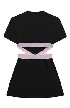 Детское хлопковое платье OFF-WHITE черного цвета, арт. 0GDB055S24JER001/4-10 | Фото 2 (Рукава: Короткие; Драгоценные камни: Проставлено; Материал сплава: Проставлено; Материал внешний: Хлопок; Девочки Кросс-КТ: Платье-одежда; Случай: Повседневный; Ростовка одежда: 10 - 11 лет | 140 - 146см, 6 лет | 116 см, 8 лет | 128 см)