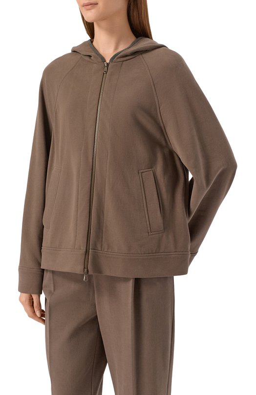 Хлопковая толстовка Brunello Cucinelli MN05NS0406 Коричневый  MN05NS0406 Фото 3