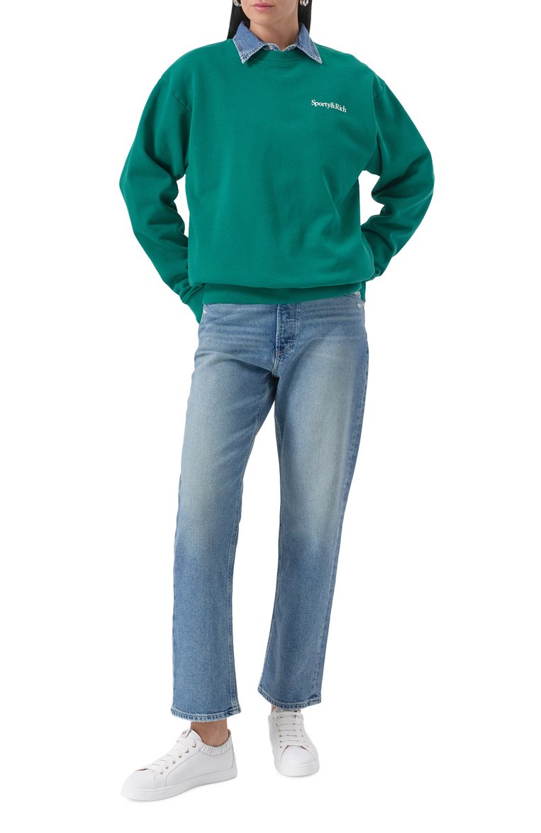 Женский хлопковый свитшот SPORTY AND RICH зеленого цвета, арт. ST071516300GR03 | Фото 2 (Длина (для топов): Стандартные; Рукава: Длинные; Стили: Спорт-шик; Женское Кросс-КТ: Свитшот-одежда; Материал внешний: Хлопок)
