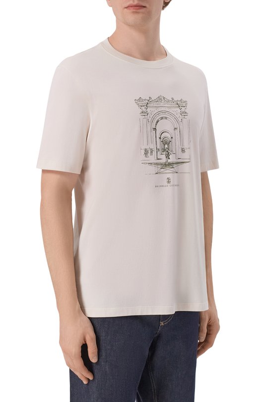 Хлопковая футболка Brunello Cucinelli M0B138521P Кремовый  M0B138521P Фото 3
