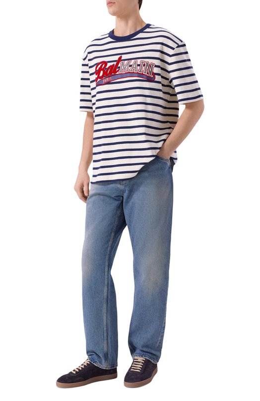 Хлопковая футболка Balmain FH0EG180/BD15 Синий  FH0EG180/BD15 Фото 2