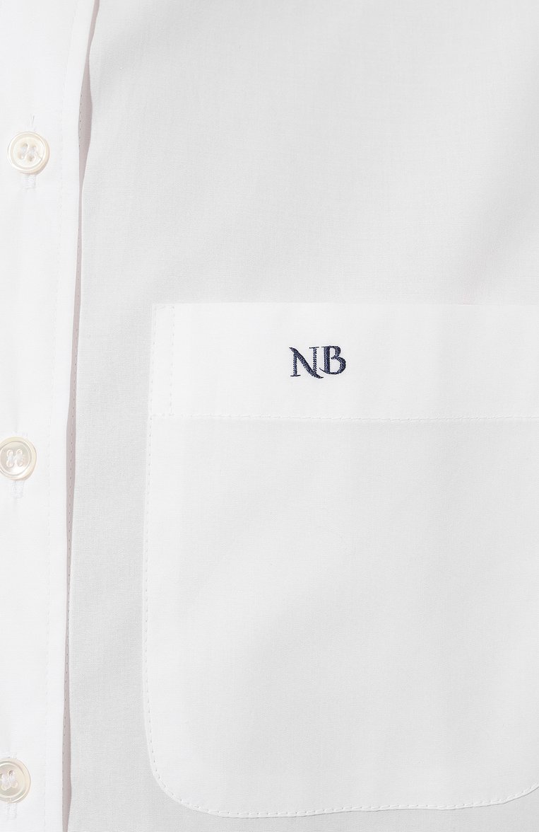 Женская хлопковая рубашка NOBLE&BRULEE белого цвета, арт. NB/002NB/234/11122023 | Фото 5 (Рукава: Длинные; Принт: Без принта; Женское Кросс-КТ: Рубашка-одежда; Длина (для топов): Стандартные; Материал сплава: Проставлено; Материал внешний: Хлопок; Стили: Классический; Драгоценные камни: Проставлено)