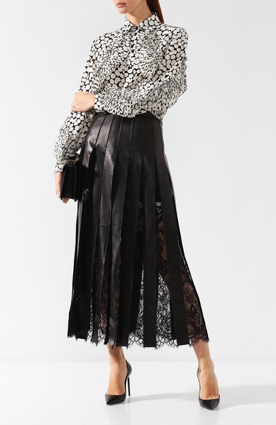 Кожаная юбка-миди с кружевными вставками ELIE SAAB, арт. 9936, фото 2