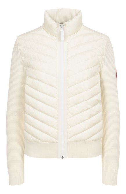 Женский комбинированный кардиган CANADA GOOSE кремового цвета, арт. 6830L | Фото 1 (Драгоценные камни: Проставлено; Материал подклада: Синтетический материал; Материал внешний: Шерсть, Синтетический материал; Материал сплава: Проставлено; Материал утеплителя: Пух и перо; Рукава: Длинные; Длина (для топов): Стандартные)