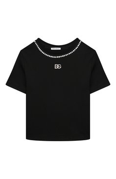 Детская хлопковая футболка DOLCE & GABBANA черного цвета, арт. L5JTKT/G7K5Q/2-6 | Фото 1 (Драгоценные камни: Проставлено; Материал внешний: Хлопок; Рукава: Короткие; Материал сплава: Проставлено; Девочки Кросс-КТ: футболка-одежда; Ростовка одежда: 4 года | 104 см, 2 года | 92 см, 3 года | 98 см, 5 лет | 110 см)