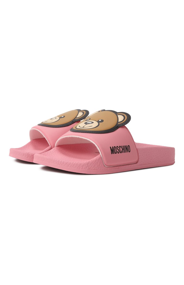 Детский шлепанцы MOSCHINO розового цвета, арт. 80632/VAR1/28-35 | Фото 1 (Нос: Не проставлено; Материал внутренний: Текстиль; Материал внешний: Пластик, Резина; Автоматизация состава: Проставлено)