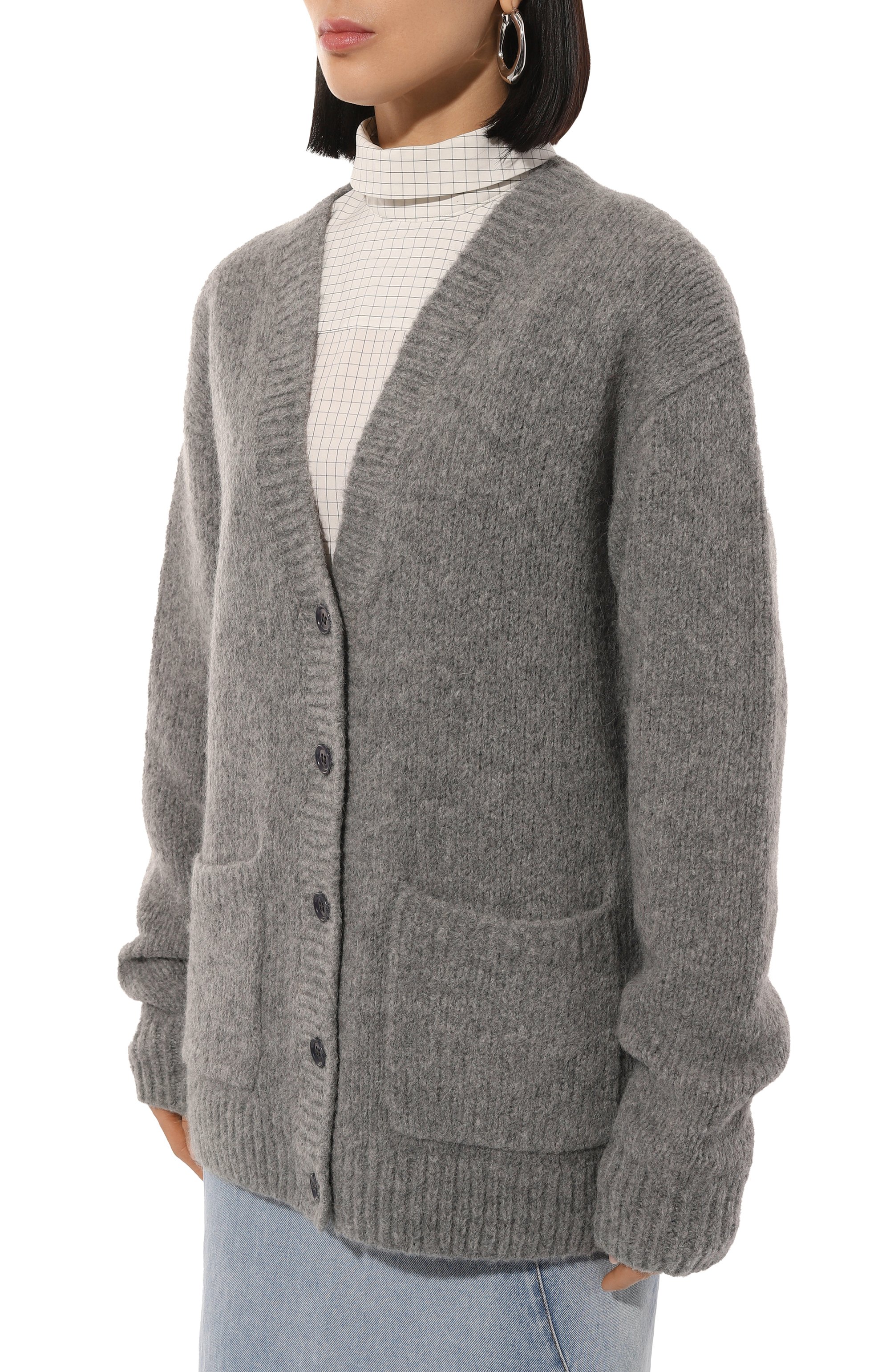 Шерстяной кардиган DRIES VAN NOTEN серого цвета по цене 99500 руб., арт. 242-011219-9709, фото 3 Шерстяной кардиган DRIES VAN NOTEN, арт. 242-011219-9709, фото 3