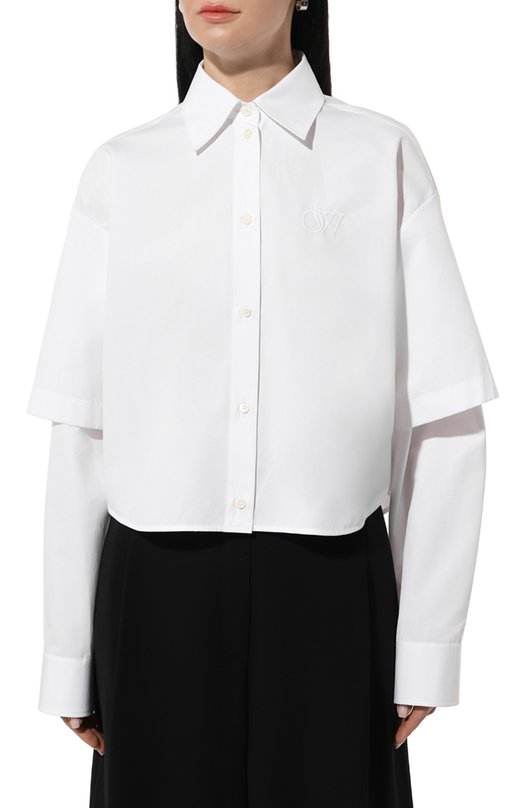 Хлопковая рубашка Off-White 0WGE022S24FAB003 Белый  0WGE022S24FAB003 Фото 3