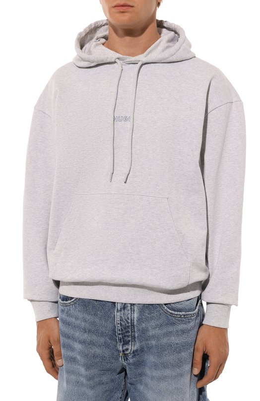 Хлопковое худи HUGO Blue Серый, фото 3