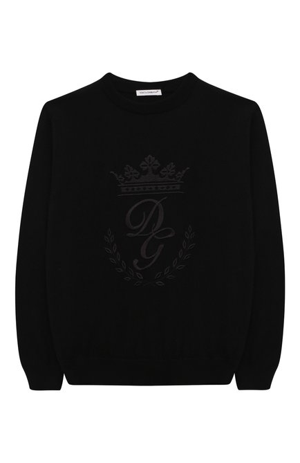 Детский шерстяной пуловер DOLCE & GABBANA черного цвета, арт. L4KW22/JAVUV/8-14 | Фото 1 (Рукава: Длинные; Материал внешний: Шерсть; Мальчики Кросс-КТ: Пуловер-одежда; Региональные ограничения белый список (Axapta Mercury): RU; Ростовка одежда: 10 - 11 лет | 140 - 146см, 12 лет | 152 см, 8 лет | 128 см)