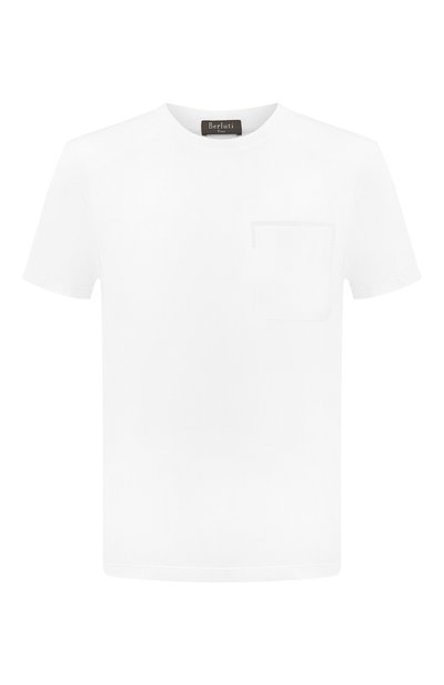 Хлопковая футболка с отделкой из кожи BERLUTI белого цвета по цене 45100 руб., арт. R14JRS13-001, фото 1 Хлопковая футболка с отделкой из кожи BERLUTI, арт. R14JRS13-001, фото 1