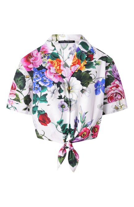Женская хлопковая блузка DOLCE & GABBANA разноцветного цвета, арт. F5T30T/HS5S6 | Фото 1 (Длина (для топов): Укороченные; Рукава: Короткие; Материал сплава: Проставлено; Драгоценные камни: Проставлено; Материал внешний: Хлопок)