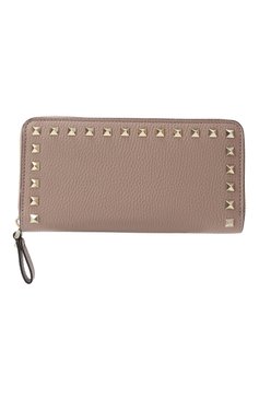 Женские кожаный кошелек rockstud VALENTINO темно-бежевого цвета, арт. 6W2P0645/VSH | Фото 1 (Нос: Не проставлено; Материал: Натуральная кожа)