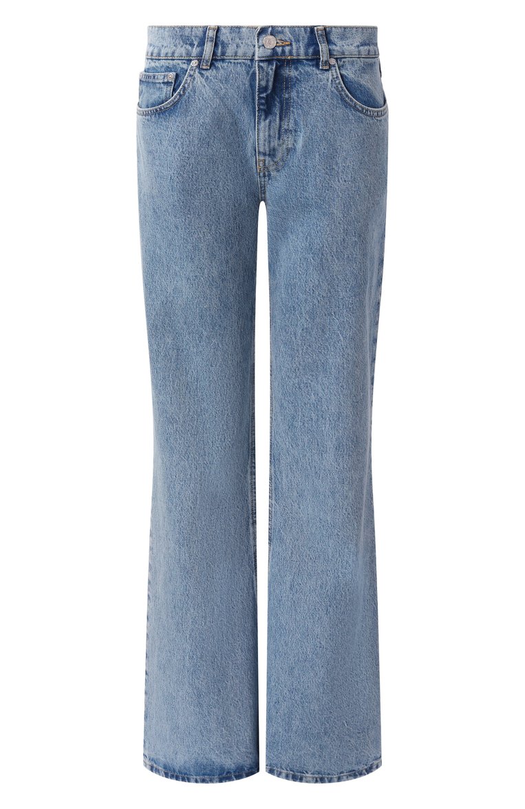 Женские джинсы M05CH1NO JEANS голубого цвета, арт. A0331/3217 | Фото 1 (Длина (брюки, джинсы): Удлиненные; Материал внешний: Хлопок, Деним; Кросс-КТ: Деним; Детали: Делаве; Силуэт Ж (брюки и джинсы): Расклешенные; Стили: Гранж)