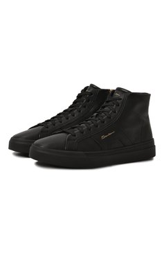 Мужские кожаные кеды SANTONI черного цвета, арт. MBGG21932NE0RATF | Фото 1 (Материал сплава: Проставлено; Драгоценные камни: Проставлено; Подошва: Массивная; Материал внутренний: Натуральная кожа; Материал утеплителя: Без утеплителя; Стили: Классический; Материал внешний: Натуральная кожа; Кросс-КТ: Высокие)