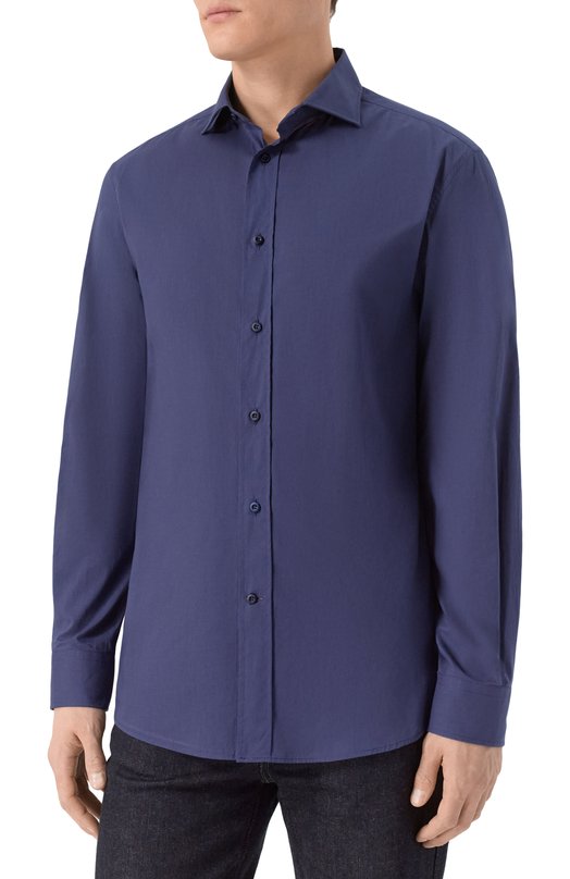 Хлопковая рубашка Brunello Cucinelli MA6740627 Синий  MA6740627 Фото 3
