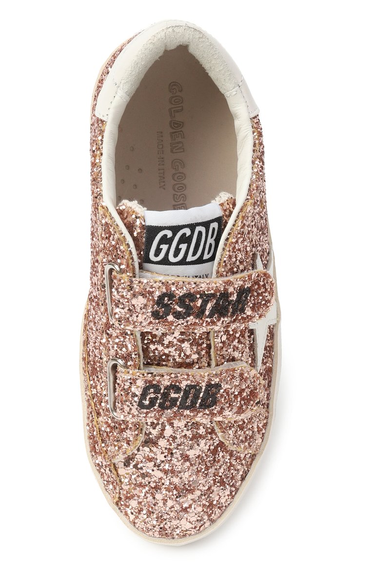 Детские комбинированные кеды old school GOLDEN GOOSE DELUXE BRAND золотого цвета, арт. GYF00111.F007034 | Фото 4 (Материал внешний: Текстиль; Нос: Не проставлено; Кросс-КТ: велькро; Девочки Кросс-КТ: Обувь-низкие; Автоматиза�ция состава: Проставлено)