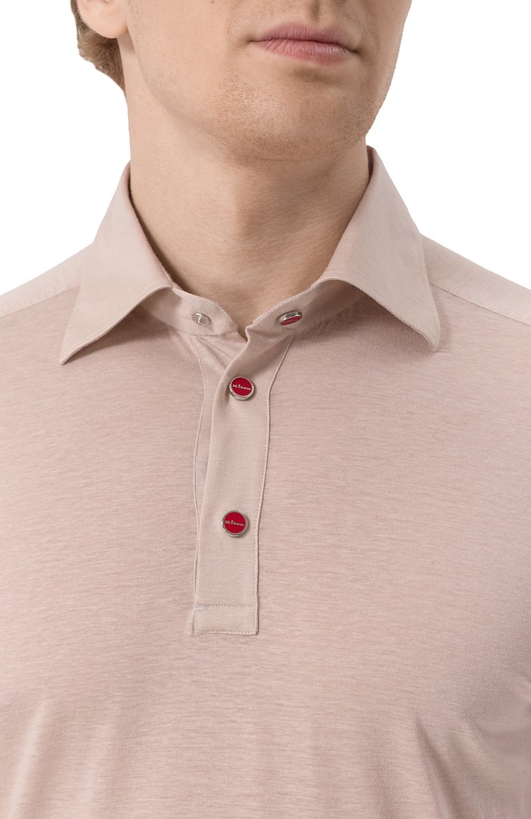 Мужское поло KITON бежевого цвета, арт. UMCP0SH0924206 | Фото 5 (Рукава: Длинные; Материал внешний: Хлопок; Автоматизация состава: Проставлено; Автоматизация ТО: Проставлено; Длина (для топов): Стандартные; Стили: Кэжуэл; Принт: Без принта; Застежка: Кнопки; Детали: Без декора; Кросс-КТ: Джерси)
