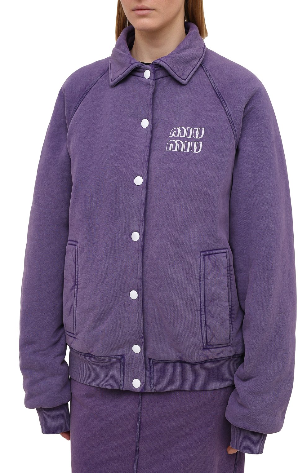 Хлопковый бомбер MIU MIU разноцветного цвета по цене 115000 руб., арт. MJL725-1IG3-F0014, фото 3 Хлопковый бомбер MIU MIU, арт. MJL725-1IG3-F0014, фото 3