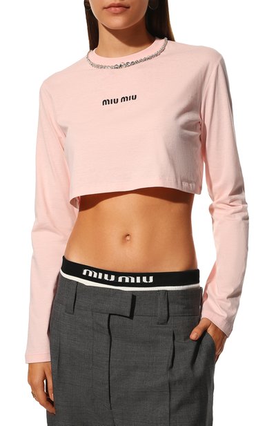 Хлопковый лонгслив MIU MIU, арт. MJL732-10OO-F0E18, фото 3