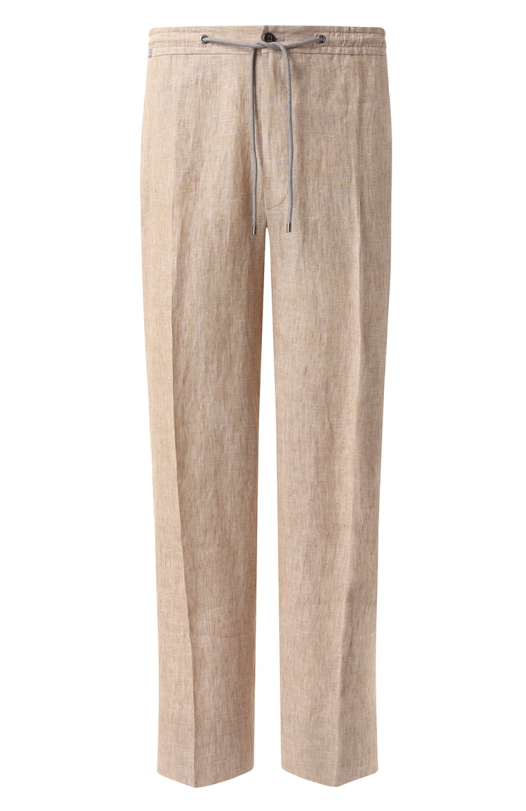 Мужские л�ьняные брюки CORNELIANI светло-бежевого цвета, арт. 254L27-2514159 | Фото 1 (Драгоценные камни: Проставлено; Материал внешний: Лен; Длина (брюки, джинсы): Стандартные; Материал сплава: Проставлено; Случай: Повседневный; Стили: Кэжуэл)