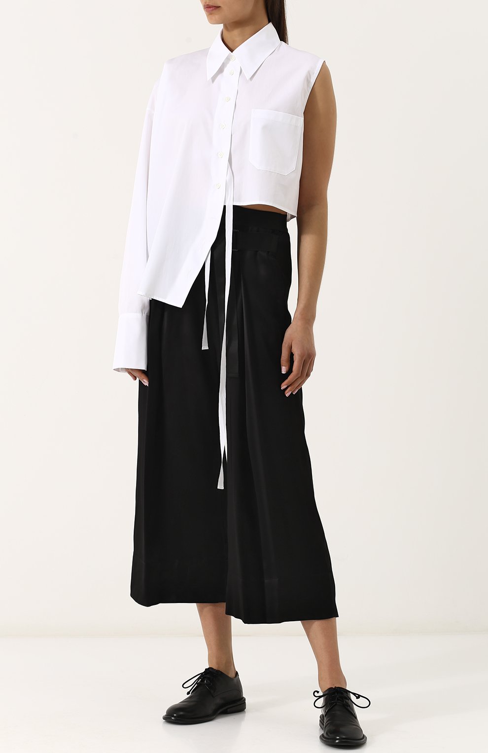 Однотонная хлопковая блуза асимметричного кроя ANN DEMEULEMEESTER, арт. 1801-2022-128-001, фото 3