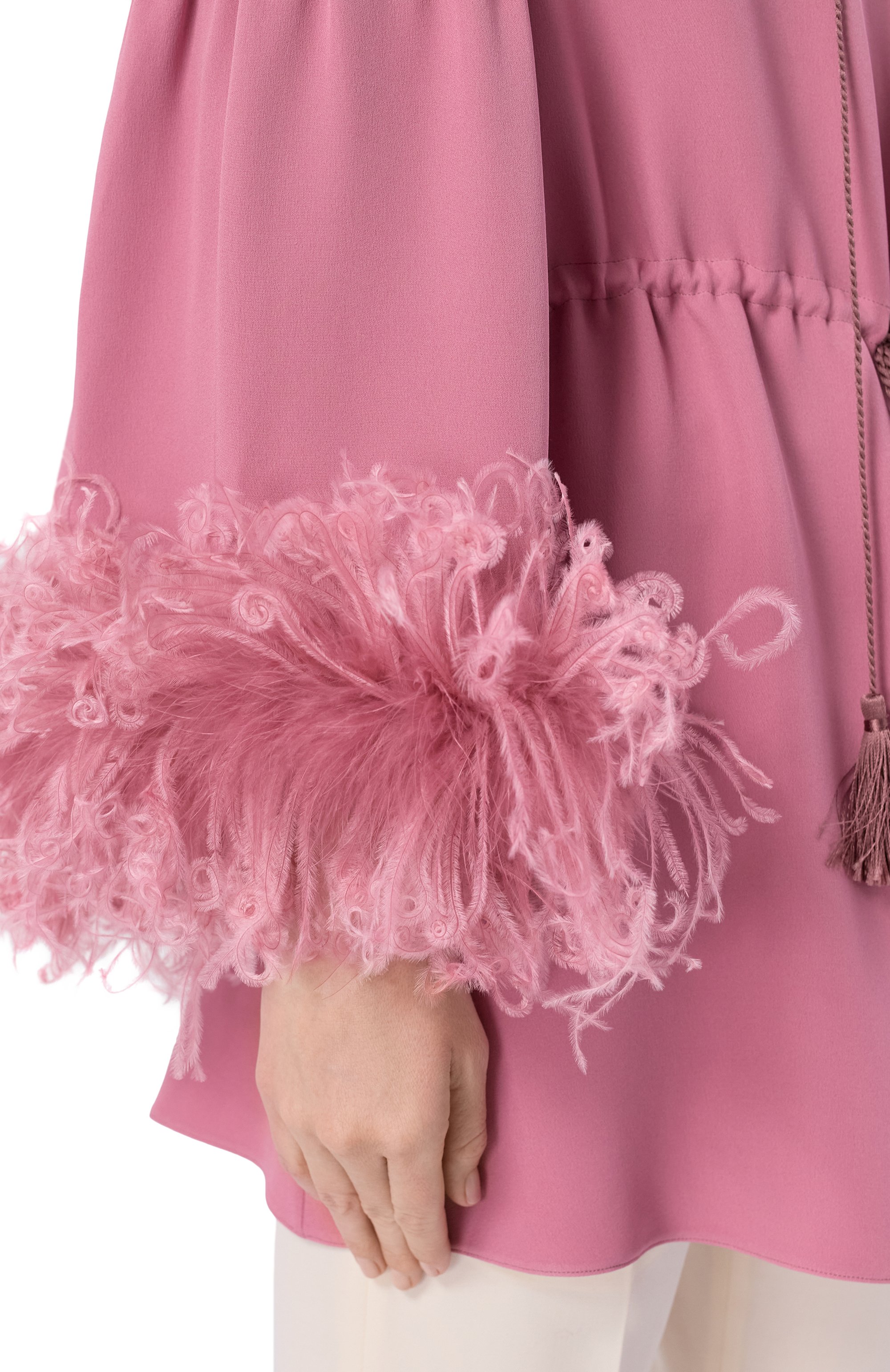 Шелковая блузка с отделкой перьями VALENTINO, арт. 8B3AEBB8/1MM, фото 5