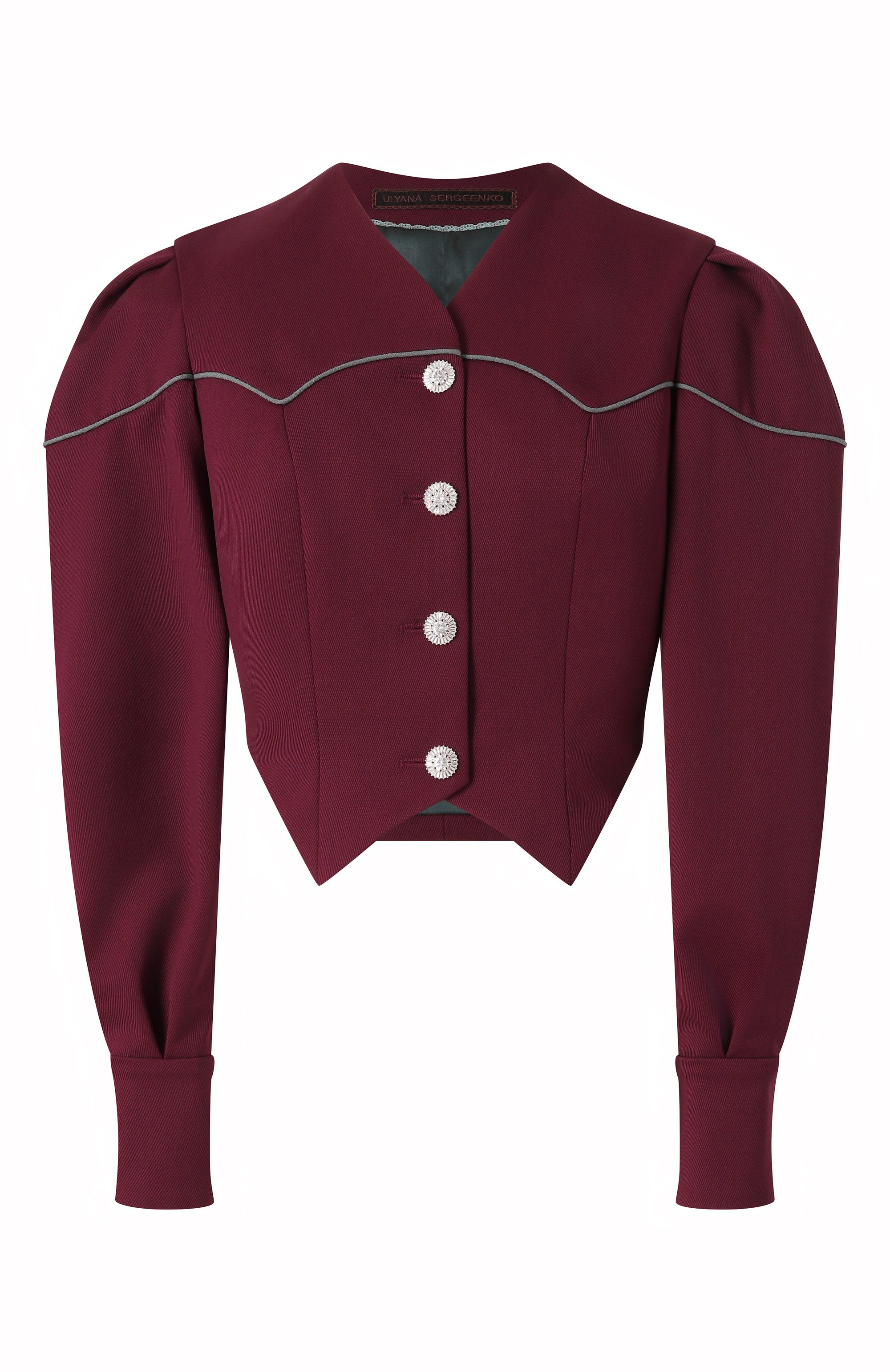 Шерстяной жакет ULYANA SERGEENKO бордового цвета по цене 265000 руб., арт. GCC005FW24RESORT 2070Т24, фото 1 Шерстяной жакет ULYANA SERGEENKO, арт. GCC005FW24RESORT 2070Т24, фото 1