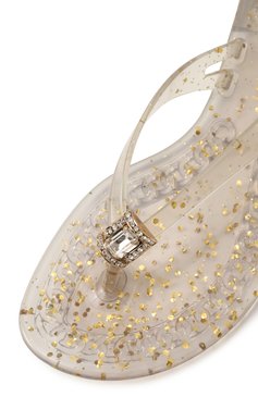 Женские шлепанцы jelly CASADEI золотого цвета, арт. 2Y255J0101/BHGLT | Фото 7 (Каблук высота: Низкий; Драгоценные камни: Проставлено; Подошва: Плоская; Материал сплава: Проставлено; Материал внешний: Резина)