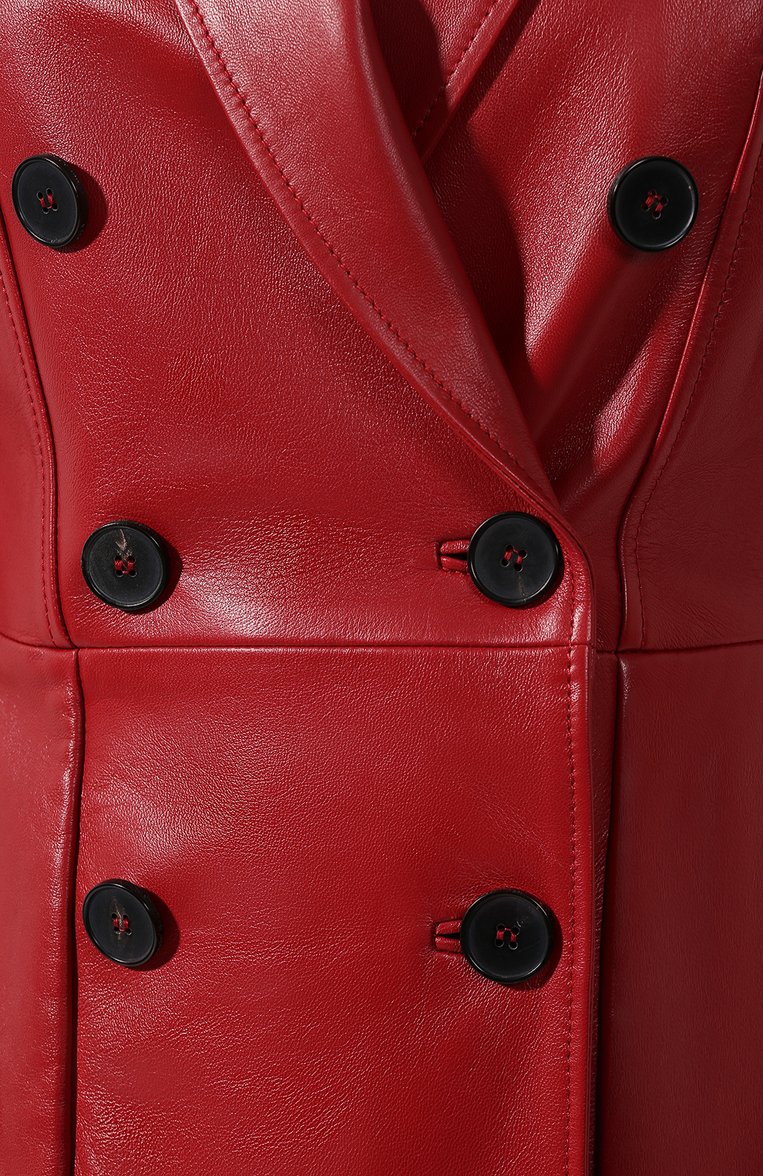 Женское кожаное пальто ALEXANDER MCQUEEN красного цвета, арт. 585005/Q5AA0 | Фото 5 (Рукава: Длинные; Материал подклада: Шелк; Женское Кросс-КТ: Замша и кожа; Длина (верхняя одежда): Длинные; Статус проверки: Проверена категория; 1-2-бортные: Двубортные; Материал внешний: Натуральная кожа; Ювелирные украшения: Назначено)
