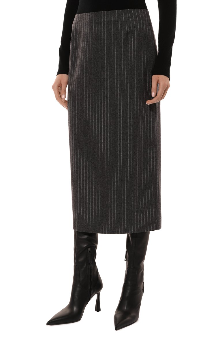 Женская юбка из шерсти и кашемира THE KOOPLES серого цвета, арт. FJUP29054K | Фото 3 (Длина Ж (юбки, платья, шорты): Миди; Драгоценные камни: Проставлено; Материал сплава: Проставлено; Материал внешний: Шерсть; Женское Кросс-КТ: Юбка-карандаш; Стили: Классический)