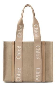 Женская сумка-тоут woody CHLOÉ бежевого цвета, арт. CHC23AS383L17 | Фото 6 (Драгоценные камни: Проставлено; Размер: large; Материал сплава: Проставлено; Материал: Текстиль)