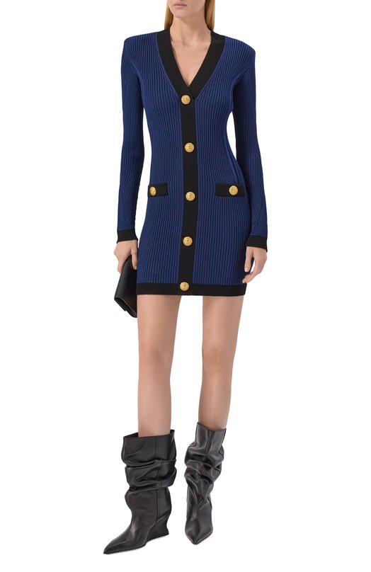 Платье из вискозы Balmain FF0R8033/KJ15 Синий  FF0R8033/KJ15 Фото 2