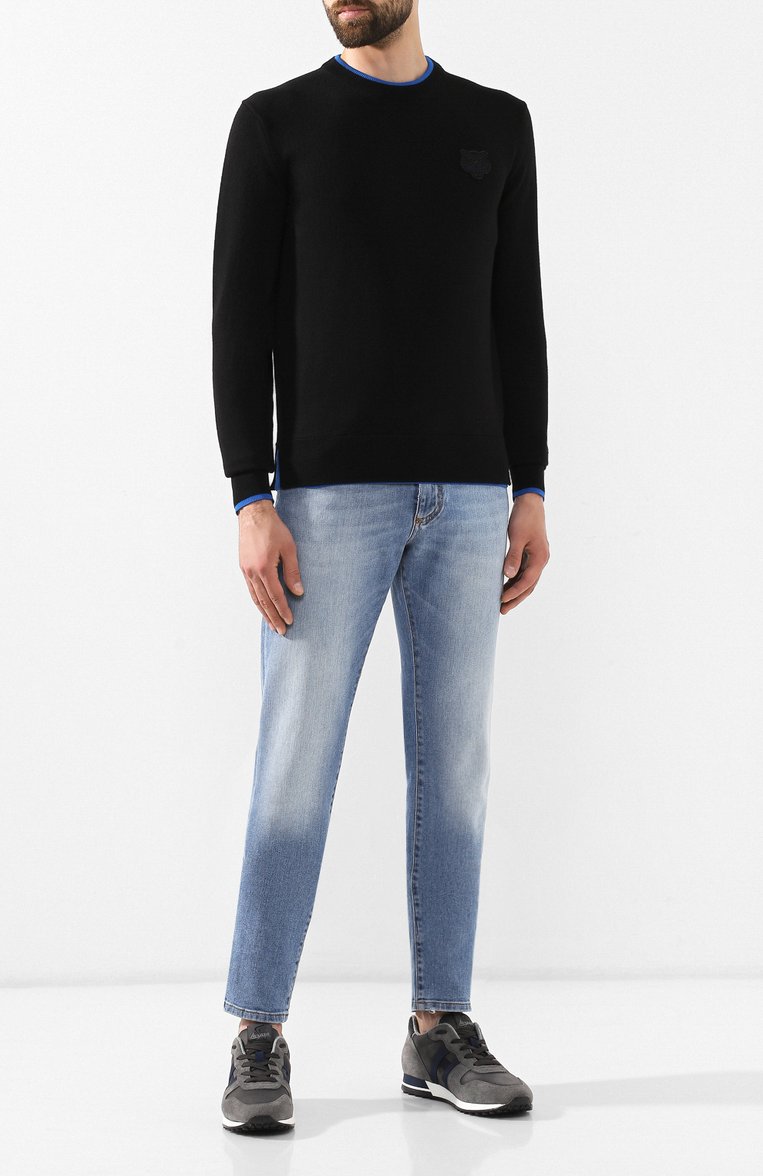 Мужской шерстяной джемпер KENZO черного цвета, арт. F965PU2023AB | Фото 2 (Мужское Кросс-КТ: Джемперы; Материал внешний: Шерсть; Рукава: Длинные; Рукава от горловины: Длинные; Длина (для топов): Стандартные; Статус проверки: Проверено, Проверена категория; Принт: Без принта; Вырез: Круглый; Стили: Кэжуэл)