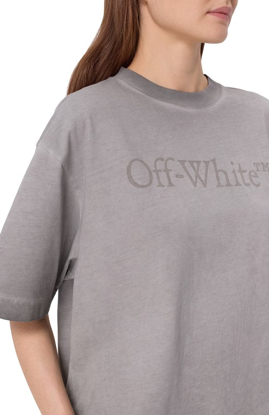 Хлопковая футболка Off-White 0WAA13FF25JER001 Серый  0WAA13FF25JER001 Фото 5