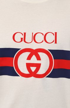 Мужская хлопковая футболка GUCCI белого цвета, арт. 548334/XJET1 | Фото 5 (Рукава: Короткие; Принт: С принтом; Длина (для топов): Удлиненные; Материал сплава: Проставлено; Материал внешний: Хлопок; Драгоценные камни: Проставлено; Стили: Кэжуэл)