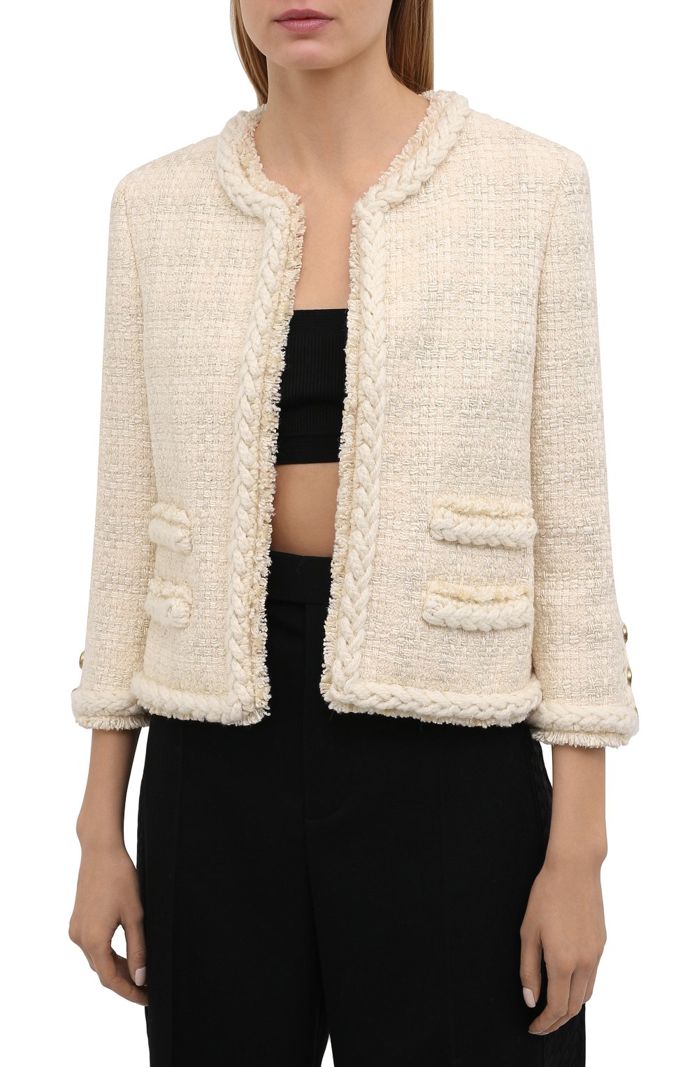 Шерстяной жакет SAINT LAURENT кремового цвета по цене 521500 руб., арт. 645976/Y5C78, фото 3 Шерстяной жакет SAINT LAURENT, арт. 645976/Y5C78, фото 3