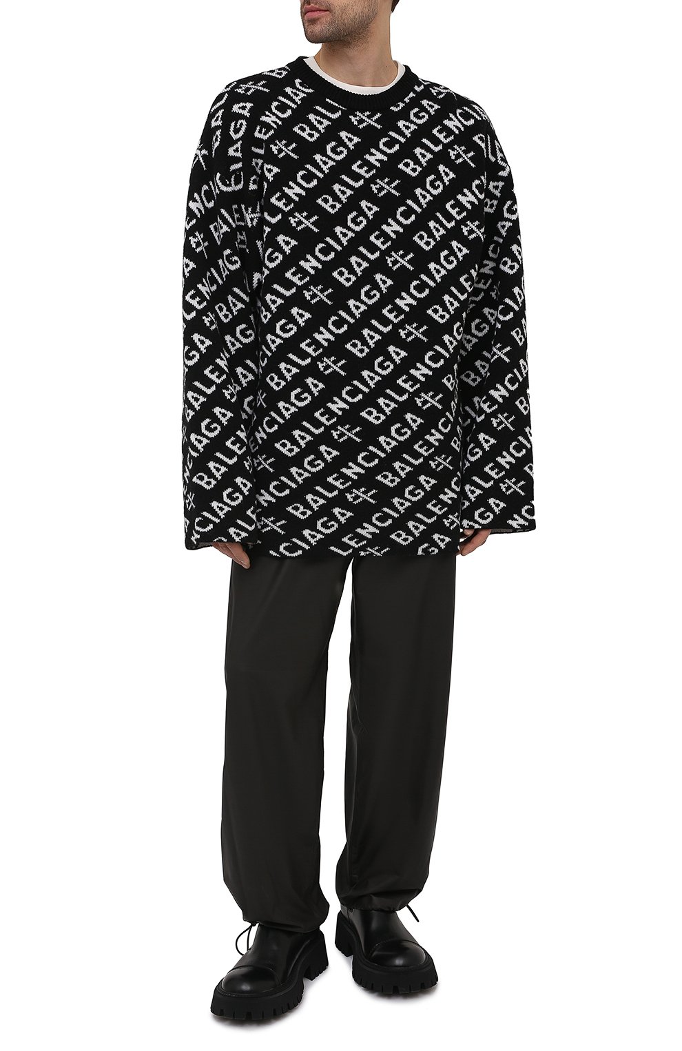 Шерстяной свитер BALENCIAGA черно-белого цвета по цене 121500 руб., арт. 648042/T1599, фото 2 Шерстяной свитер BALENCIAGA, арт. 648042/T1599, фото 2