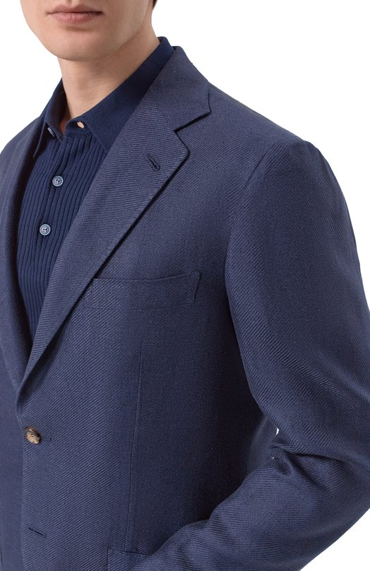 Пиджак изо льна и шелка Kiton UG81K0631G Синий  UG81K0631G Фото 6