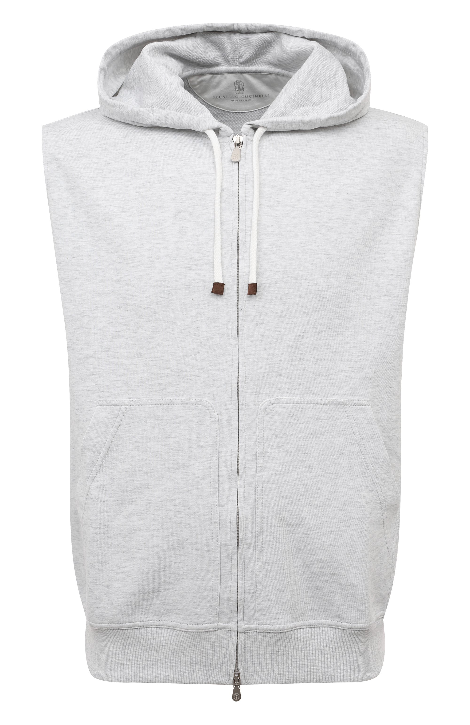 Хлопковый жилет BRUNELLO CUCINELLI светло-серого цвета по цене 84750 руб., арт. M0T35B2281, фото 1 Хлопковый жилет BRUNELLO CUCINELLI, арт. M0T35B2281, фото 1